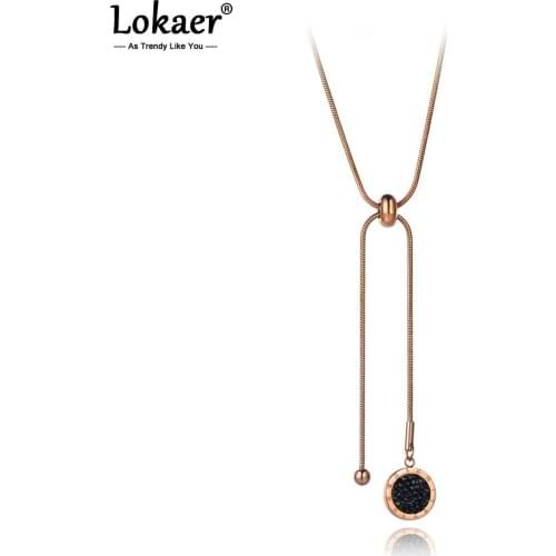 Lokaer Titanium Stainless Steel Roman Numerals Clay Crystal Pendant Necklaces For Women Adjustable Chain & Link Necklace N19178