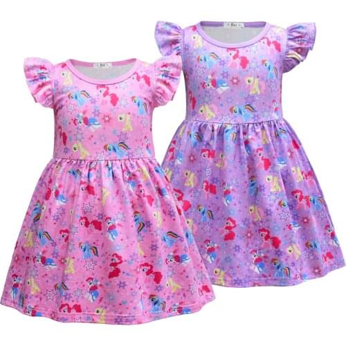 Baby Girl Rainbow Unicorns Cartoon Print Princess Dress Wedding Birthday Party Vestidos Kids Clothes Children Christmas Costumes