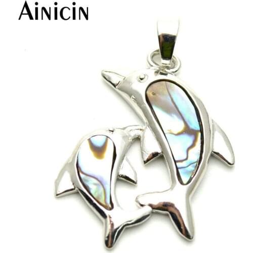 Double Dolphin Rainbow Color Natural Abalone Shell Animal Pendants Lovely Women Jewelry Cheap Birthday Gift Idear