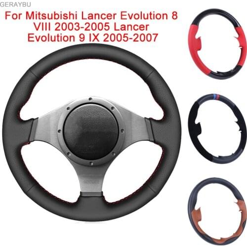 GERAYBU Custom Leather Hand-sewn Car Steering Wheel Cover For Mitsubishi Lancer Evolution 8 VIII Lancer Evolution 9 IX 2003-2007