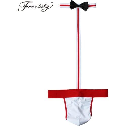 Gay Men Sexy Collared Borat Mankini Costume Erotic Penis Pouch G-string Bikini Bottom Thong Swimsuit Sexy Lingerie Men Bodysuit