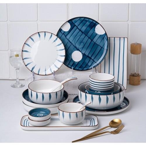 Japanese-style Underglaze Ceramic Dish Dish Disc Rice Bowl Noodle Bowl Soup Bowl Creative Hand-painted Household Tableware