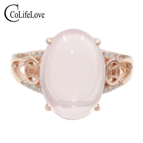 CoLife Jewelry Fashion Rose Quartz Ring for Party 100% Natural Rose Quartz Silver Ring Rose Gold Color Silver Jewelry