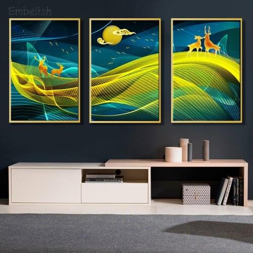 Beautiful Nordic Style Landscape Wall Pictures For Living Room Abstract Animals Deer Sunrise Home Decor Posters Canvas Paintings