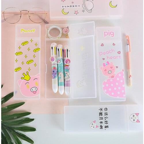 Creative Tide Text Translucent PP Pen Box Fresh and Lovely Student Simple Waterproof Stationery Pen Storage Box