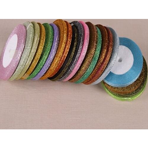 1/4" (6mm) 25yards Gold Silver Metallic Glitter Ribbons For DIY Crafts Sewing Fabric Christmas Party Wedding Supplies Gift Wrap