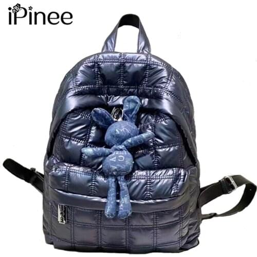 IPinee Fashion Women Backpack School Bag Waterproof Nylon New Schoolbag Space Cotton Bag Shoulder Bags Computer Packsack Sac