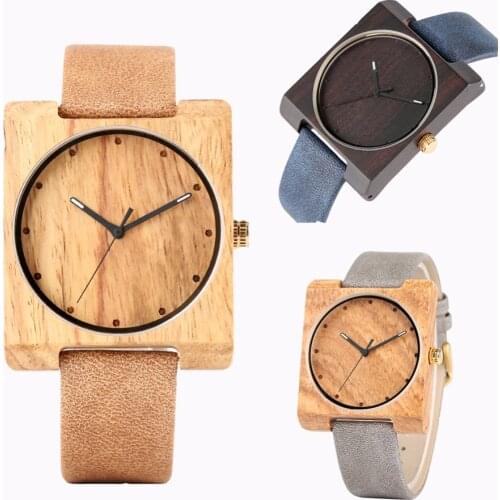 Mens Wooden Watch Unique Square Dial Handmade Design Wooden Watches for Boy Eco-friendly Bamboo Wooden Watch for Teenager