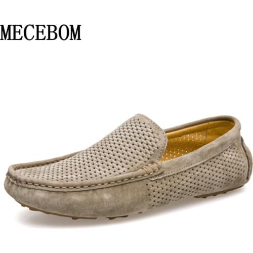 Men Loafers Hole Out Breathable Genuine Leather Casual Shoes Slip-on Men Business Driving Boat Shoes Flats Moccasins