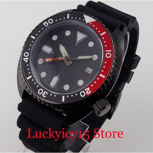 BLIGER Black PVD 5ATM Waterproof Selfwinding Men Watch NH35A Luminou Hand Chapter RIng Unidirectional Bezel RIng Sapphire