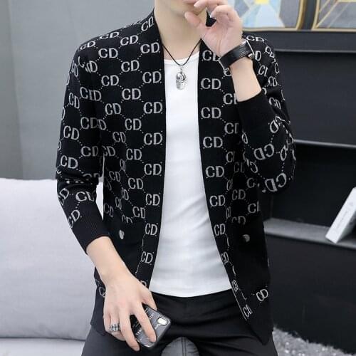 New Arrival 2021 Fashion Streetwear Autumn Mens Clothing Luxury Designer Oversize Cardigan Mens Vintage Knitted Jacket Christmas