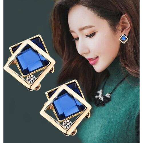 New Fashion 3 Colors Square Crystal Gem Stud Earrings For Women Girl Wedding Jewelry Lady Temperament Rhombus Pendientes