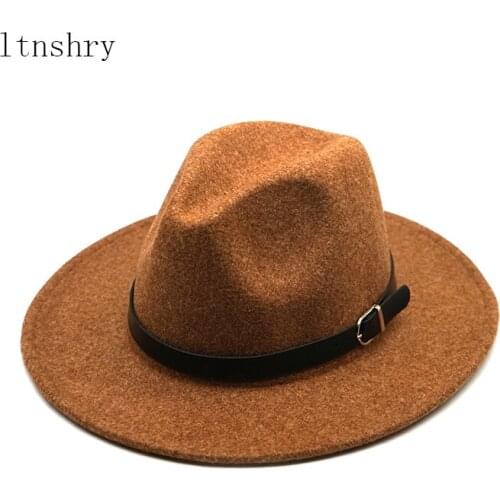 2019 Autumn winter Fashion men fedoras womens fashion Keep warm wool jazz hat Belt black woolen blend cap outdoor casual hat
