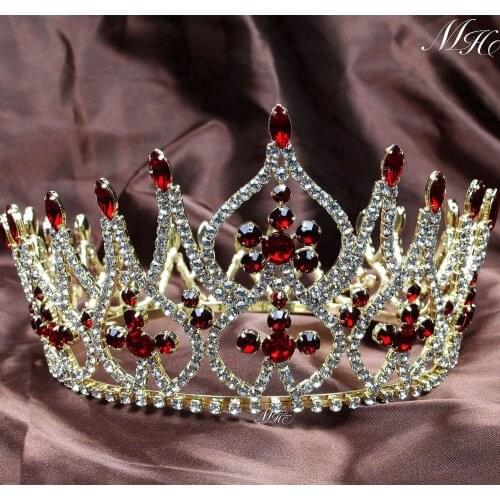 Luxurious Miss Pageant Large Crowns Full Round Wedding Bridal Tiara Diadem Gold Tone Clear Crystal Austrian Rhinestone Headpiece