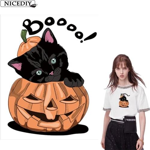 DIY Iron On Transfer Cat Girl Patches For Clothes Stripe Iron Heat Transfer Vinyl Patch Sticker Thermal Applique Badges