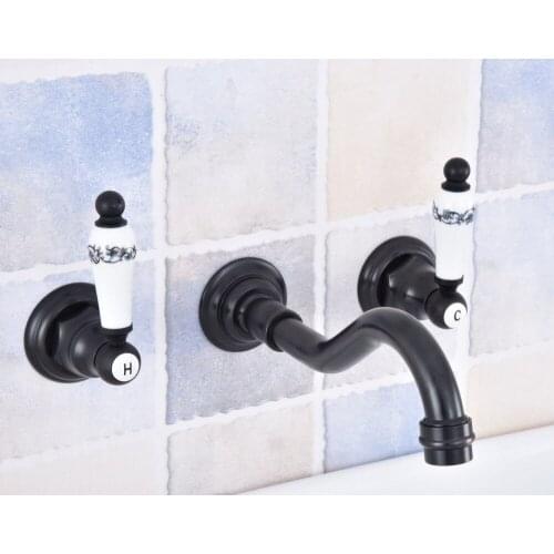 Black Oil Rubbed Brass Dual Handles Widespread 3 Holes Wall Mounted Bathroom Tub Sink Basin Faucet Sink Mixer Tap msf496
