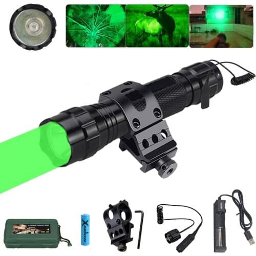 Tactical Flashlight Green Light 501B Torch Zoomable LED Waterproof USB Rechargeable Outdoor Hunting Fishing Light With Switch