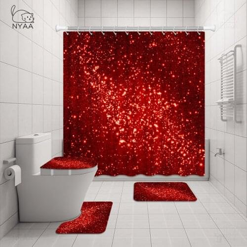 Red Shower Curtain Waterpfoof Fabric Shining Star Pink And Blue Bathroom Curtain Night Sky Cortinas With Hooks Home Art