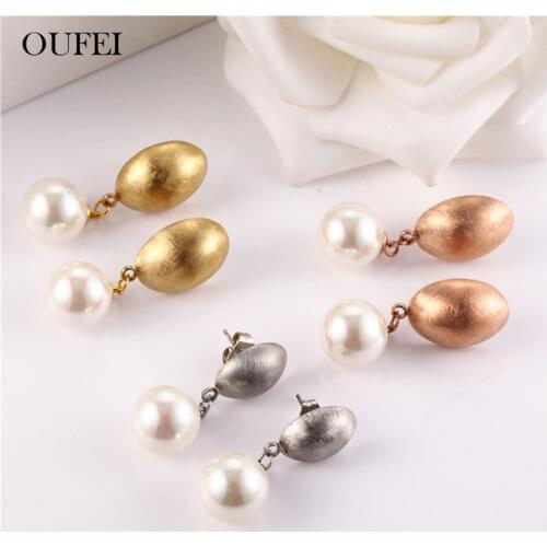 OUFEI Rose Gold Charms Pearl Earrings For Women Stainless Steel Jewelry Woman Accessories Drop Earrings Female Free Shipping
