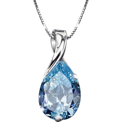 Sterling Silver 925 Tears of The Goddess Blue Topaz Wedding Pendant Necklace for Women Fashion Valentines Day Jewelrys Gifts