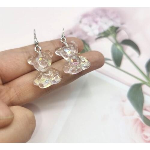 1Pair Cute Lovely Transparent Bear Drop Dangle Earrings for Women Fashion Animal Earings Jewelry Birthday Gifts for Friend E264