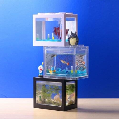 1pcs Mini Multicolor Stackable Building Blocks Ecological Tank Fish Small Mini Reptile Pet Box Goldfish Betta Fish Tank Decor
