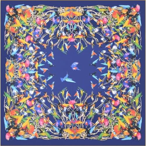 130*130cm TOP Silk Flower Bird luxurious Scarves Women Foulard Square Hijab Scarf Ladies Shawl wrap muffler pareo female hijab