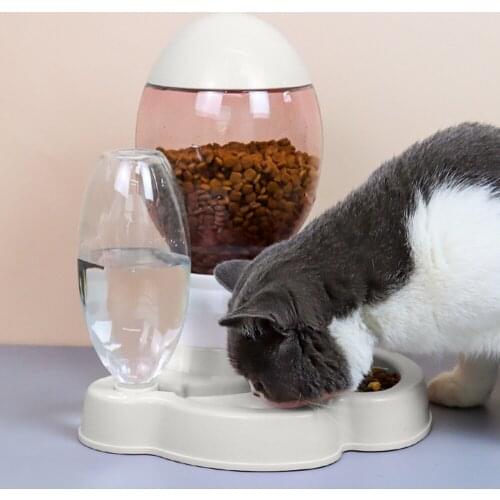 Dog Cat Food Bowl With 600ml Water Bottle Kitten Puppy Feeding Waterer Pet Supplies Automatic Feeder 2.2L Large Capacity