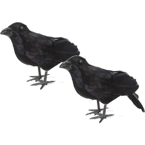 2x Lifelike Black Crow Bird Statue Raven Model Tree Ornament Birds Repellent