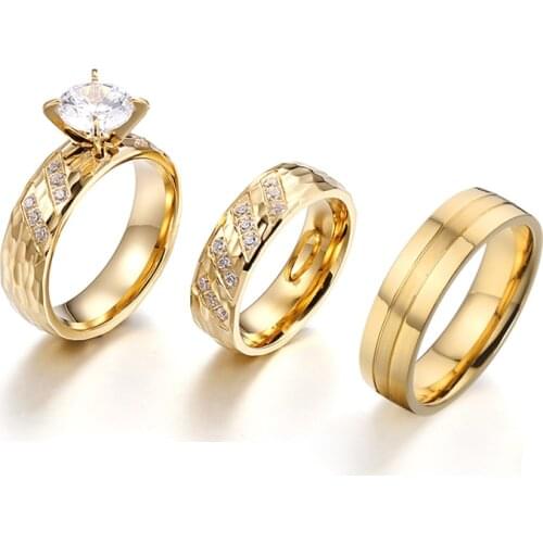 3pcs Luxury Designer Wedding Bands Engagement Rings set for Men and Women Gold Color Alliance Couples Marriage Anniversary Gift