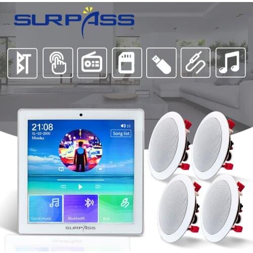 4 Channel Wireless Touch Screen In Wall Amplifier Bluetooth Home Audio HiFi Stereo Sound Subwoofer PA System Ceiling Speaker Kit