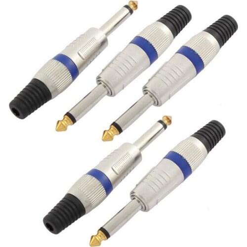 5pcs Panel Mount 6.35mm Mono Male Jack Guitar Socket Connector