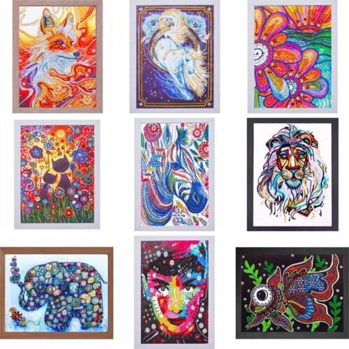 Special Shaped Diamond Painting Flowers 5d Diy Diamond Embroidery Animal Partial Round Drill Diamond Mosaic Painting With Frame