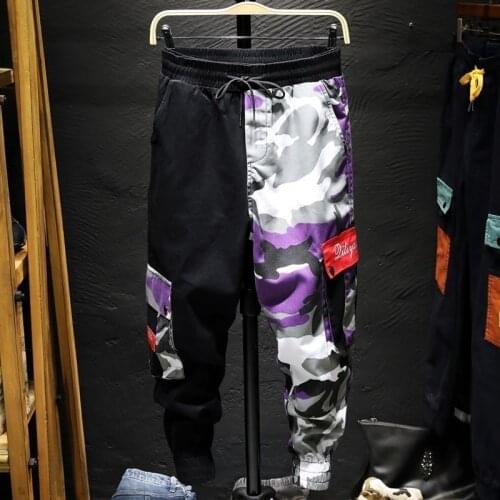 Cargo Pants Camouflage Men Patchwork Hip hop Loose Joggers Pocket Streetwear Ankle length Trousers Techwear