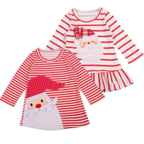 Canis Girls Christmas Dress Clothes Striped Santa Print Party Tutu Dresses Xmas Size 2-7T