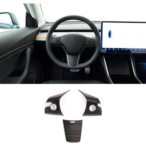 Black Brushed 3pcs for Tesla Model 3 Steel Car Steering Wheel Button Frame Trim Accessories