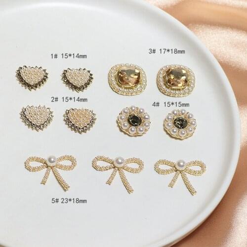 Retro palace style alloy inlaid with zircon without hanging pearl love round bow diy handmade jewelry earrings accessories