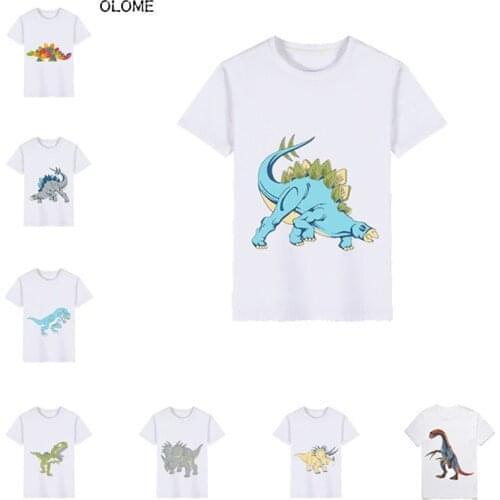OLOME Web Celebrity White T-shirts for Children Classical Dinosaur Summer Short Sleeve Clothing for Girl and Boys Baby Boy Tees