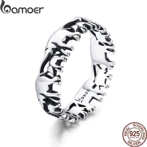 BAMOER Trendy 100% 925 Sterling Silver Stackable Animal Collection Elephant Family Finger Rings for Women Silver Jewelry SCR344