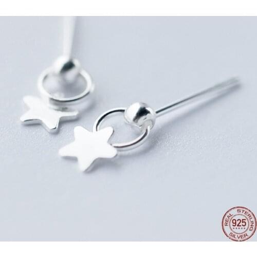 LKO 925 Sterling Silver Simplicity Personality Circle Stars Pendants Stud Earring For Women Daily Party Jewellery Ornaments