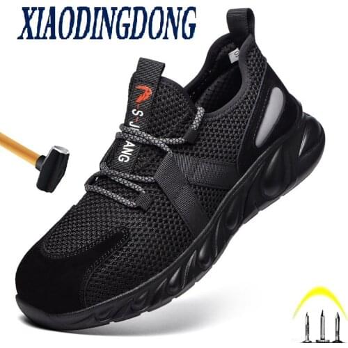 New Breathable Men Safety Shoes Steel Toe Non-Slip Work Boots Indestructible Shoes Puncture-Proof Work Sneakers Men