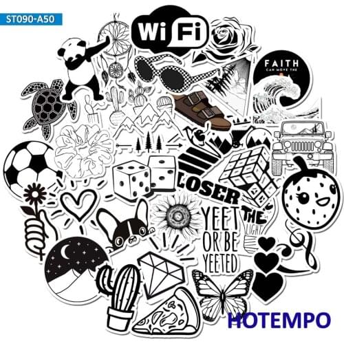 50pcs Mix Shape Pattern Graffiti Style Black White Art Stickers for Children Kid Mobile Phone Laptop Luggage Skateboard Stickers