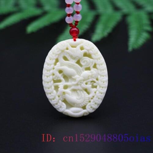 Jade Dragon Pendant Necklace Women Carved Jewelry Gift Amulet for Accessories Men Natural Charm Lucky Chinese White Fashion