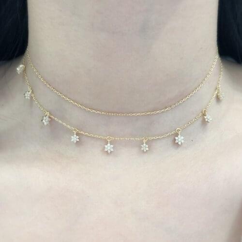 High quality 2019 luxury flower cz drip drop charm chocker cz station sexy necklace ladies jewelry short layer necklace 35+10cm