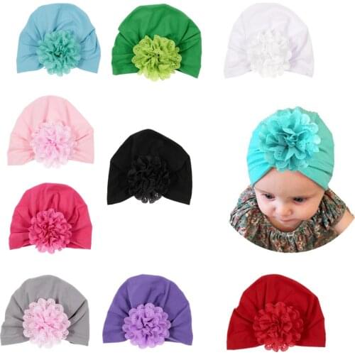 Nishine New Newborn Turban Hat Cotton Blend Kids Caps Flowers Beanie Top Knot Children Photo Props Handmade Hat Caps Shower Gift