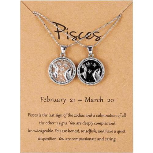 2pcs 12 Constellation Pendant Necklace For Women Zodiac Sign Aquarius Leo Libra Aries Wish Card Fashion Jewelry Birthday Gifts
