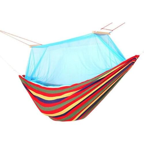 1-2 Person Cotton Fabric Hammock Canvas Mosquito Net Sleeping Portable Double Hamak Garden Hanging Bed Rest Swing Stripe Rainbow