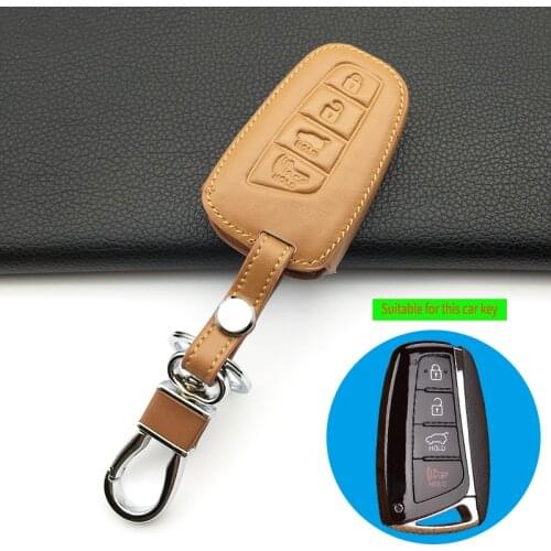 Hot Sale Genuine Leather Skin Case Smart Car Key Cover For Hyundai Solaris Accent Elantra ix35 ix45 Santa Fe 4 Buttons Key Shell