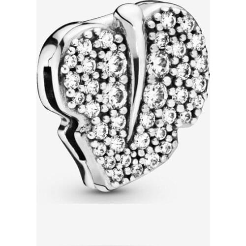 Reflexions Sparkling Leaf Clip Beads for Reflexions Belt Bracelets 925 Sterling Silver Clear CZ Charm Beads for Jewelry Making