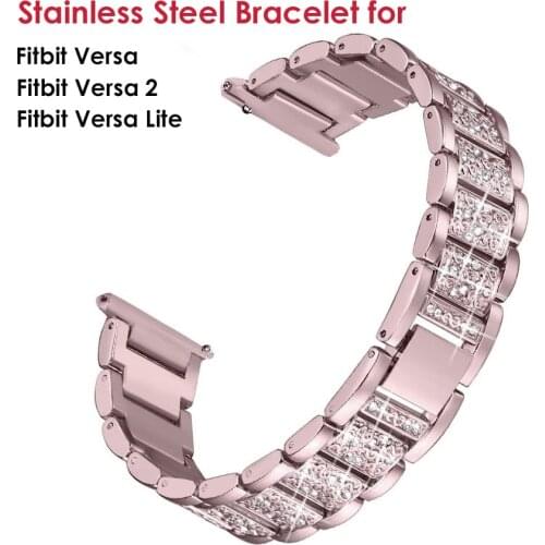 Luxury Stainless Steel Watchband for Fitbit Versa Band Metal Bling Bracelet for Fitbit Versa 2 Straps Rhinestone Jewlery Woman